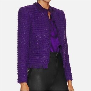 L'AGENCE Purple Textured Tweed Collarless Jacket
